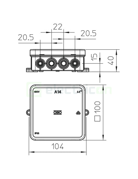 Doza ramnificație, peste tencuială, A 14 HF RW, 90x90x35 mm, OBO Bettermann, 2000390