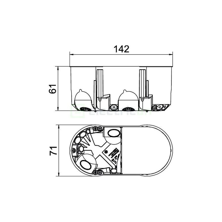 Doza aparataj, pereți falși, HE 61-DV-L, dublă, 2xØ68 mm, OBO Bettermann,2003826