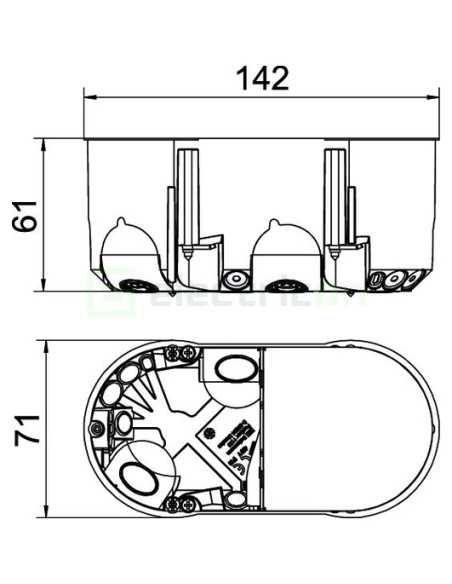 Doza aparataj, pereți falși, HE 61-DV-L, dublă, 2xØ68 mm, OBO Bettermann,2003826