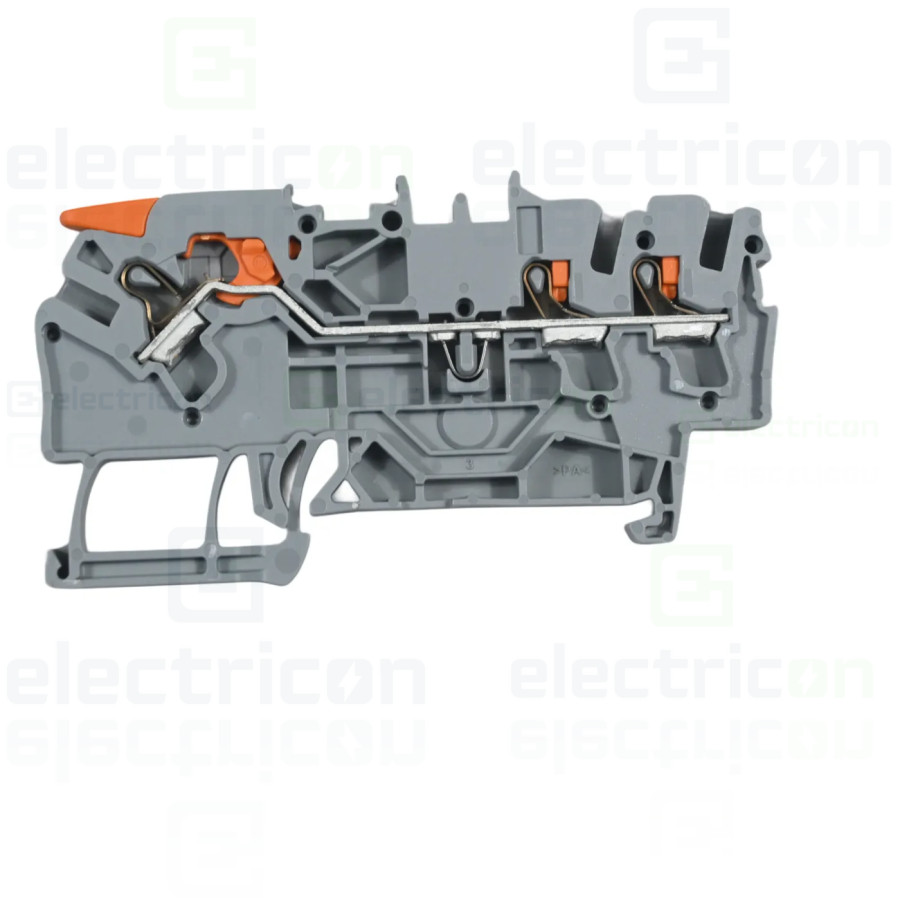 Conector Wago 5 mm² Clema șir, cu pârghie și buton, 3 conexiuni, 2,5 mm², gri, TopJobs Clamp, Wago, 2102-5301 – montaj rapid și 