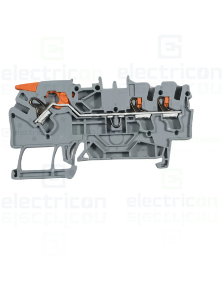 Conector Wago 5 mm² Clema șir, cu pârghie și buton, 3 conexiuni, 2,5 mm², gri, TopJobs Clamp, Wago, 2102-5301 – montaj rapid și 