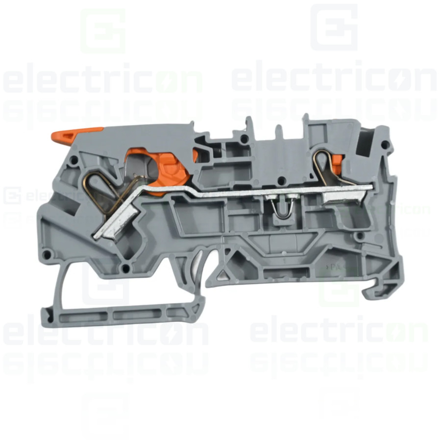 Conector Wago 4 mm² Clema șir, cu pârghie și buton, 2 conexiuni, 4 mm², gri, TopJobs Clamp, Wago, 2104-5201 – montaj rapid și si