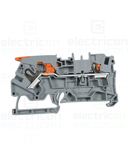 Conector Wago 4 mm² Clema șir, cu pârghie și buton, 2 conexiuni, 4 mm², gri, TopJobs Clamp, Wago, 2104-5201 – montaj rapid și si
