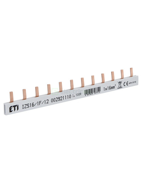 Bareta alimentare (busbar), 1P, tip pin, 12 module, 10mmp, 100A, ETI