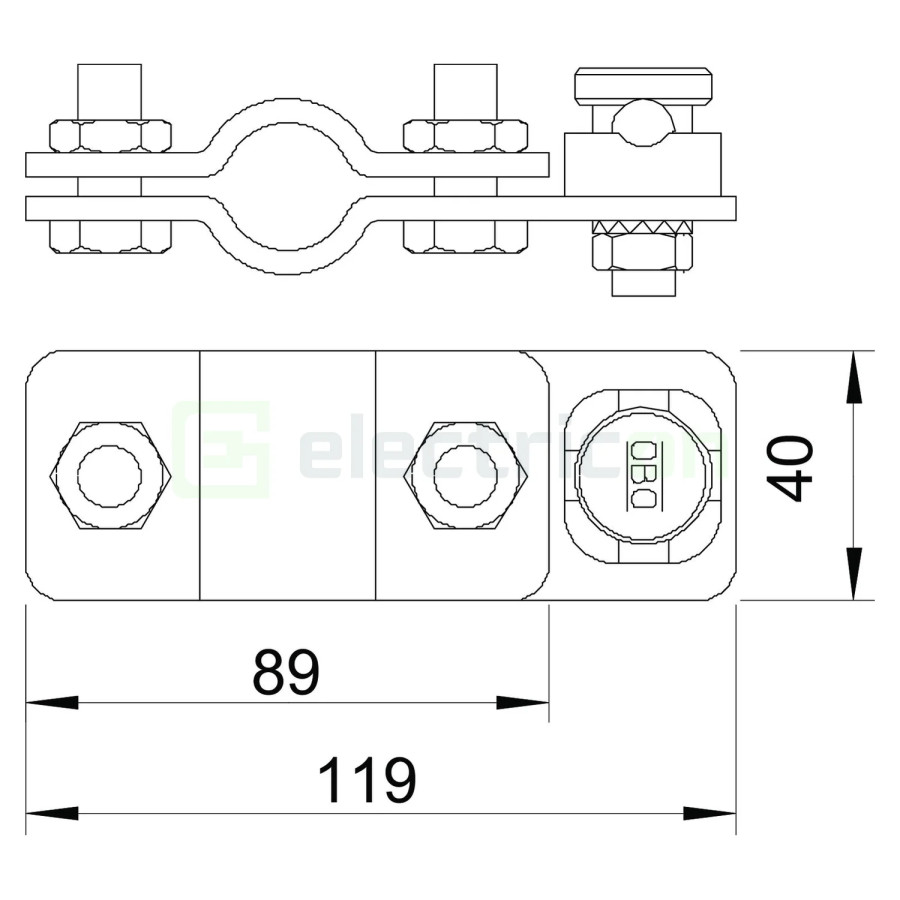 Brida de legatura pentru electrozi la platbanda pe conductor rotund, 25 mm. 2710 25 FT, OBO Bettermann, 5001226