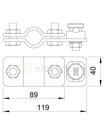 Brida de legatura pentru electrozi la platbanda pe conductor rotund, 25 mm. 2710 25 FT, OBO Bettermann, 5001226