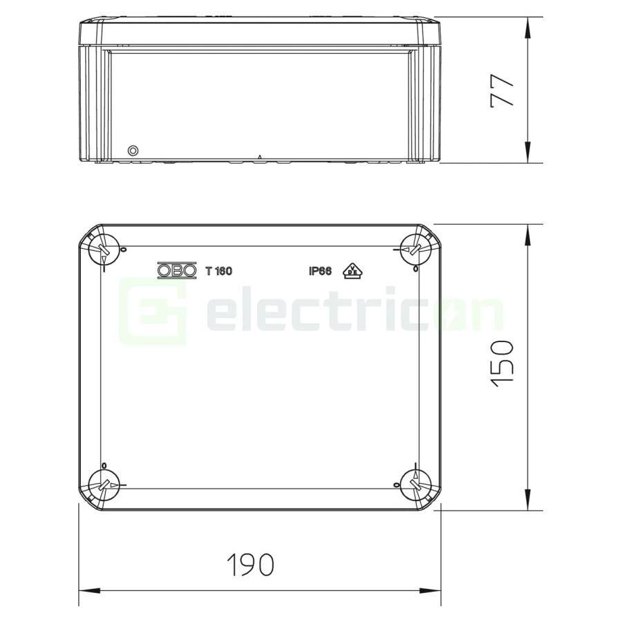 Doza ramnificație, peste tencuială, T 160 OE, 176x135x67 mm, OBO Bettermann, 2007271