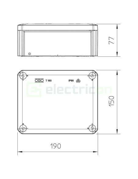 Doza ramnificație, peste tencuială, T 160 OE, 176x135x67 mm, OBO Bettermann, 2007271