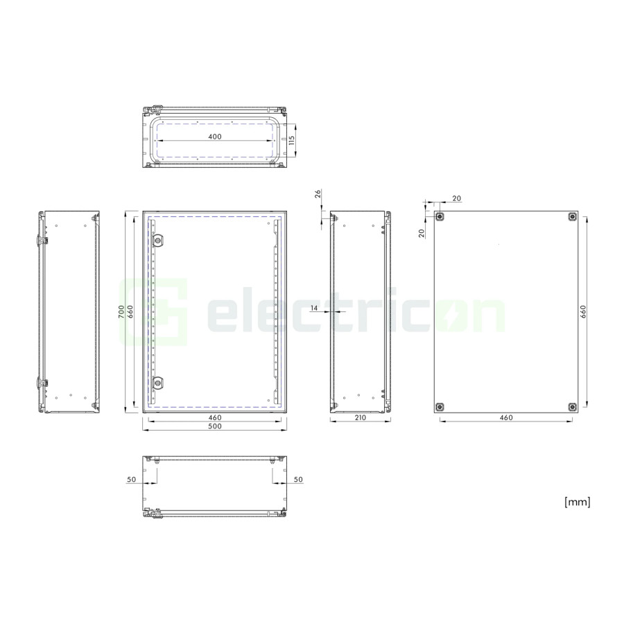 Cutie metalica + contrapanou, 500x700x210, cu ușă. IP66, Schrack, WSA7050210 - Electricon.ro
