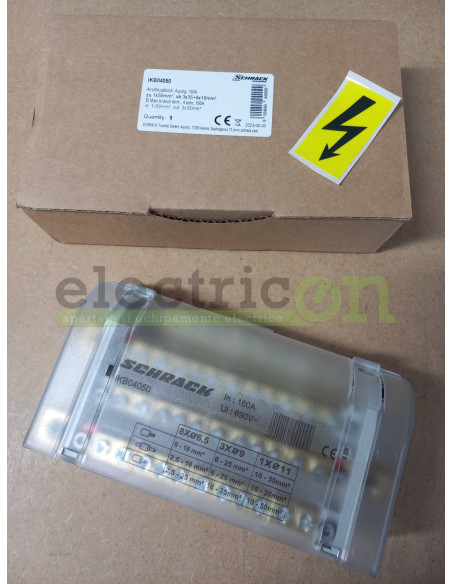 Bloc distribuție 50 mm² Bloc distributie 4 poli 160A, per pol:1x50 mm²/3x25 mm²+8x16 mm² – montaj rapid și sigur în aplicații el