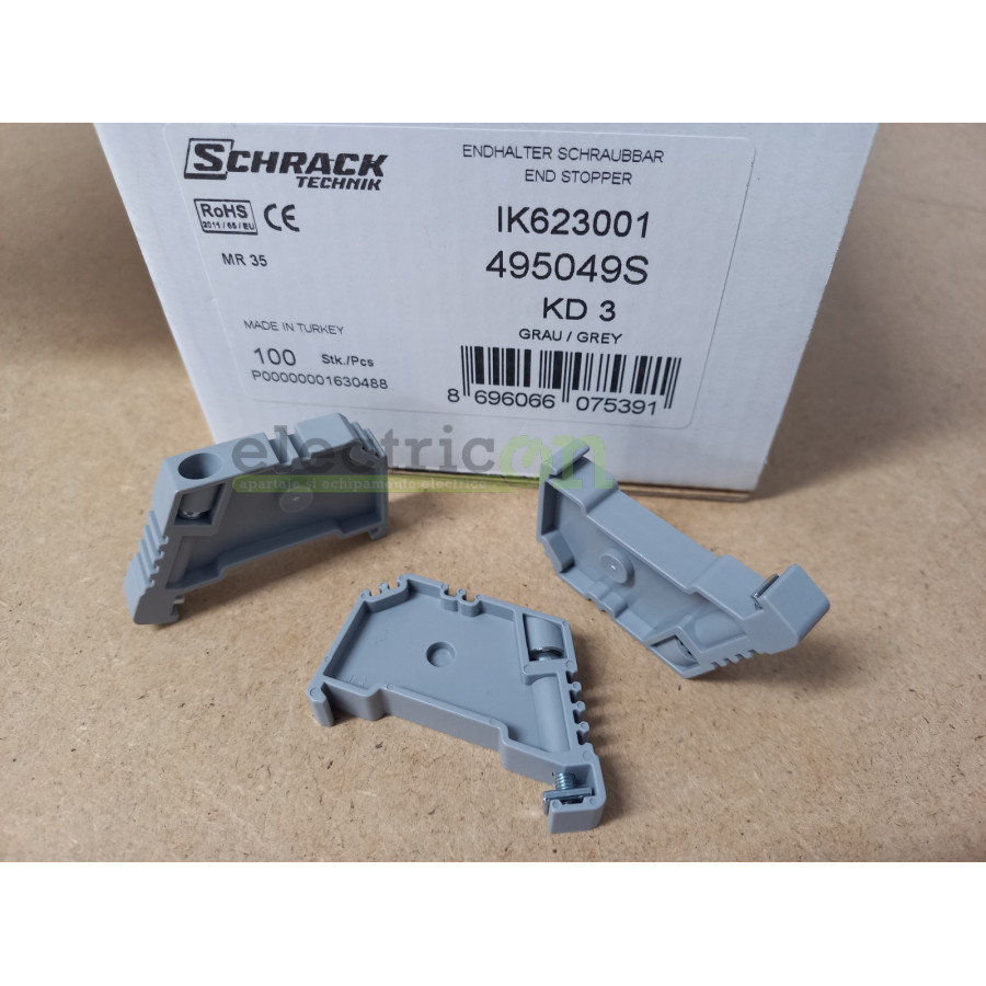 Elem. de fixare şir cleme, montabil cu şurub pt. şine TS 35 - Electricon.ro