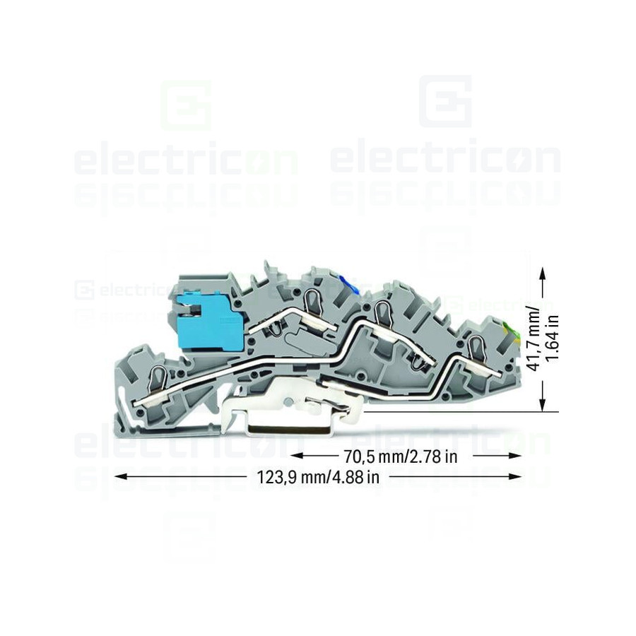 Conector Wago 6 mm² Clema șir, multi etajată cu sloturi cu element deconectare NT/L/PE, 6 mm², gri, Push-in CAGE CLAMP, Wago, 20