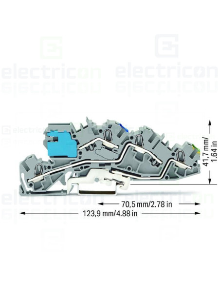 Conector Wago 6 mm² Clema șir, multi etajată cu sloturi cu element deconectare NT/L/PE, 6 mm², gri, Push-in CAGE CLAMP, Wago, 20