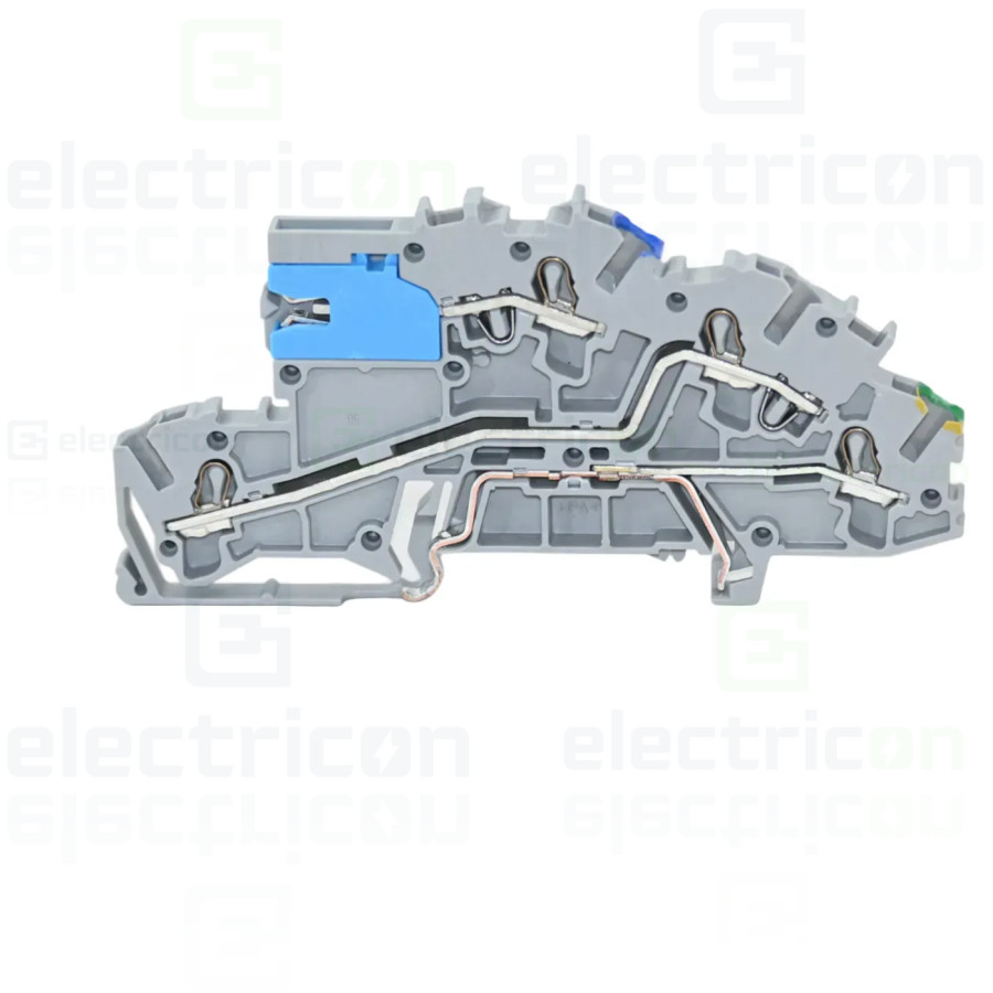 Conector Wago 5 mm² Clema șir, multi etajată cu sloturi cu element deconectare NT/L/PE, 2,5 mm², gri, Push-in CAGE CLAMP, Wago, 