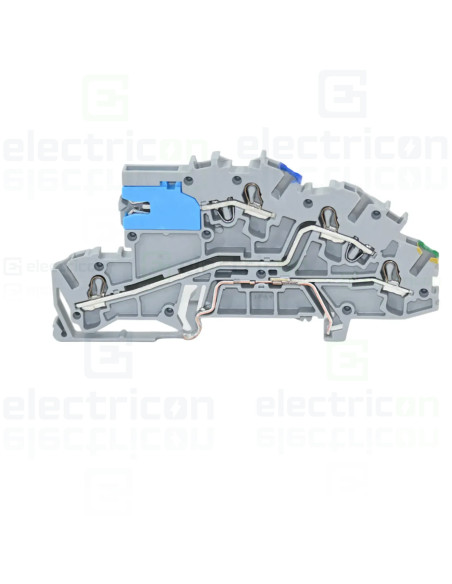 Conector Wago 5 mm² Clema șir, multi etajată cu sloturi cu element deconectare NT/L/PE, 2,5 mm², gri, Push-in CAGE CLAMP, Wago, 