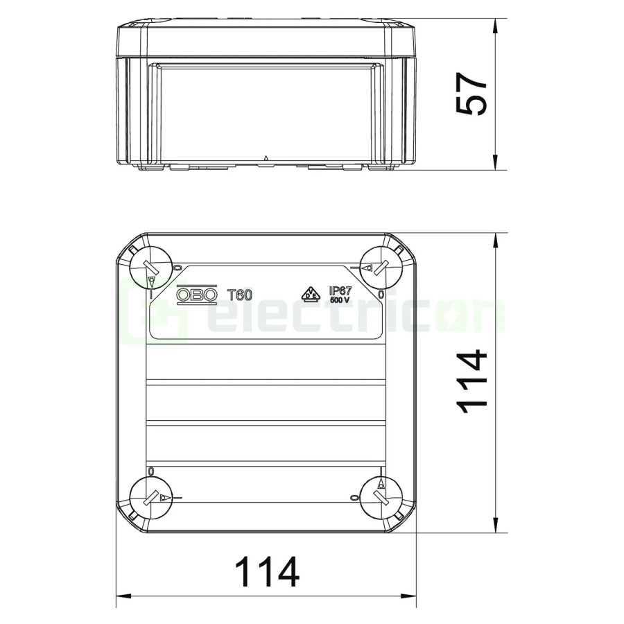 Doză ramificație - Cutie conexiuni - 100x100x46mm montaj aparent IP66 fără intrări - OBO Bettermann 2007239