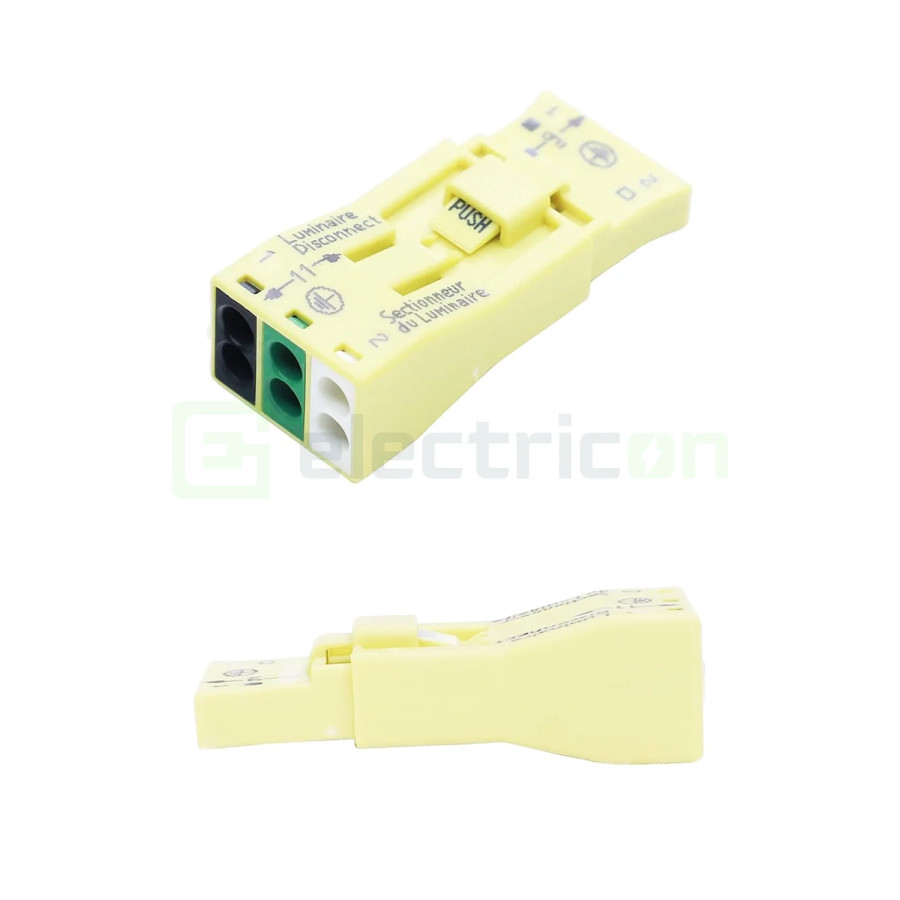 Clemă de derivație 00 mm² Conector pt deconectare corp iluminat; 3 poli; 4,00 mm²; galben – montaj rapid și sigur în aplicații e