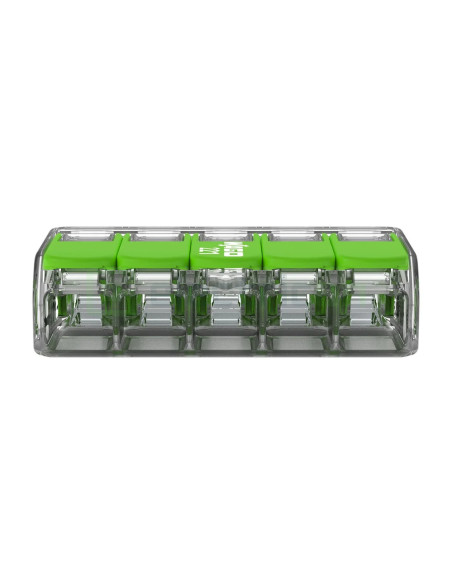 Conector Wago 4mm² Clemă legătură doză, 5x4mm², verde, Wago, 221-425 – montaj rapid și sigur în aplicații electrice diverse