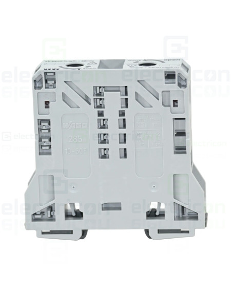 Clemă șir Clema sir trecere cu 2 conductori, 50mm, gri – montaj rapid și sigur în aplicații electrice diverse