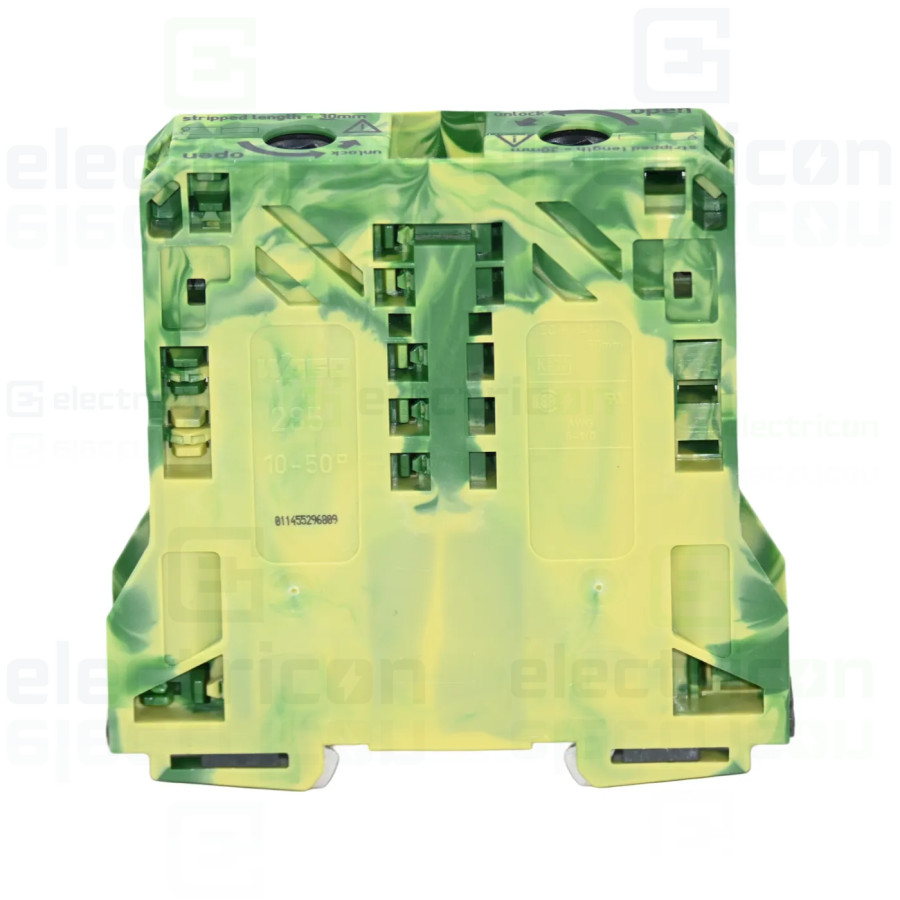 Conector Wago Clema sir trecere cu 2 conductori, 50mm, galben-verde, Wago, 285-157 – montaj rapid și sigur în aplicații electric