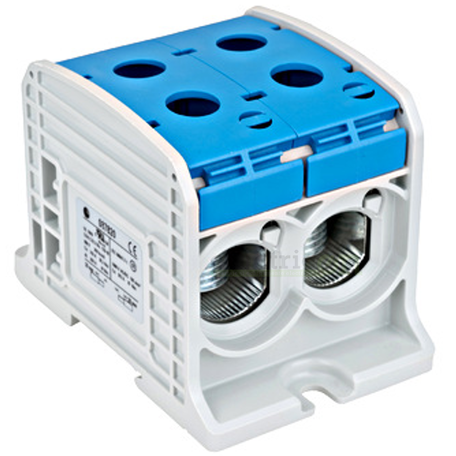 Clemă de derivație Clema de derivatie dubla AL-CU, 1P, 185mmp/150mmp, cu pin, albastra – montaj rapid și sigur în aplicații elec