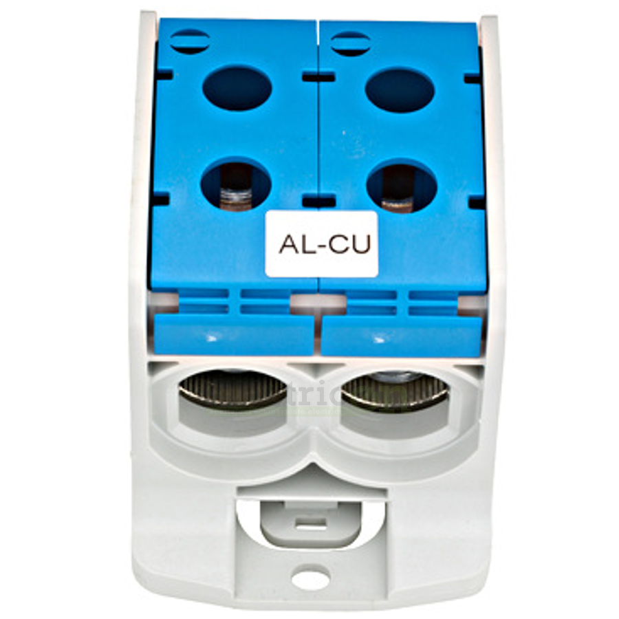 Clemă de derivație Clema de derivatie dubla AL-CU, 1P, 185mmp/150mmp, cu pin, albastra – montaj rapid și sigur în aplicații elec