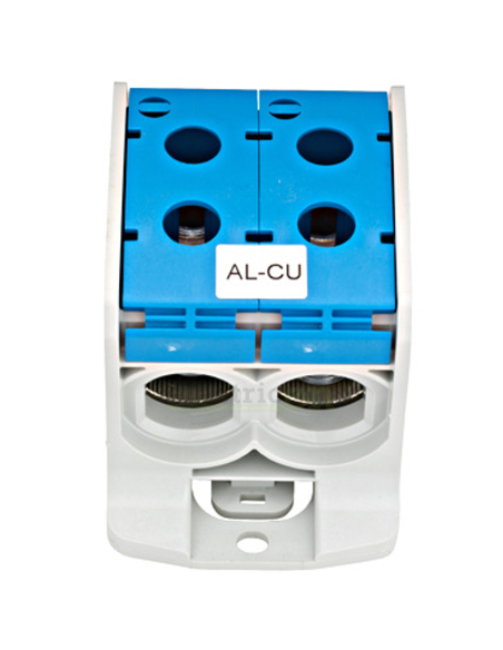 Clemă de derivație Clema de derivatie dubla AL-CU, 1P, 185mmp/150mmp, cu pin, albastra – montaj rapid și sigur în aplicații elec
