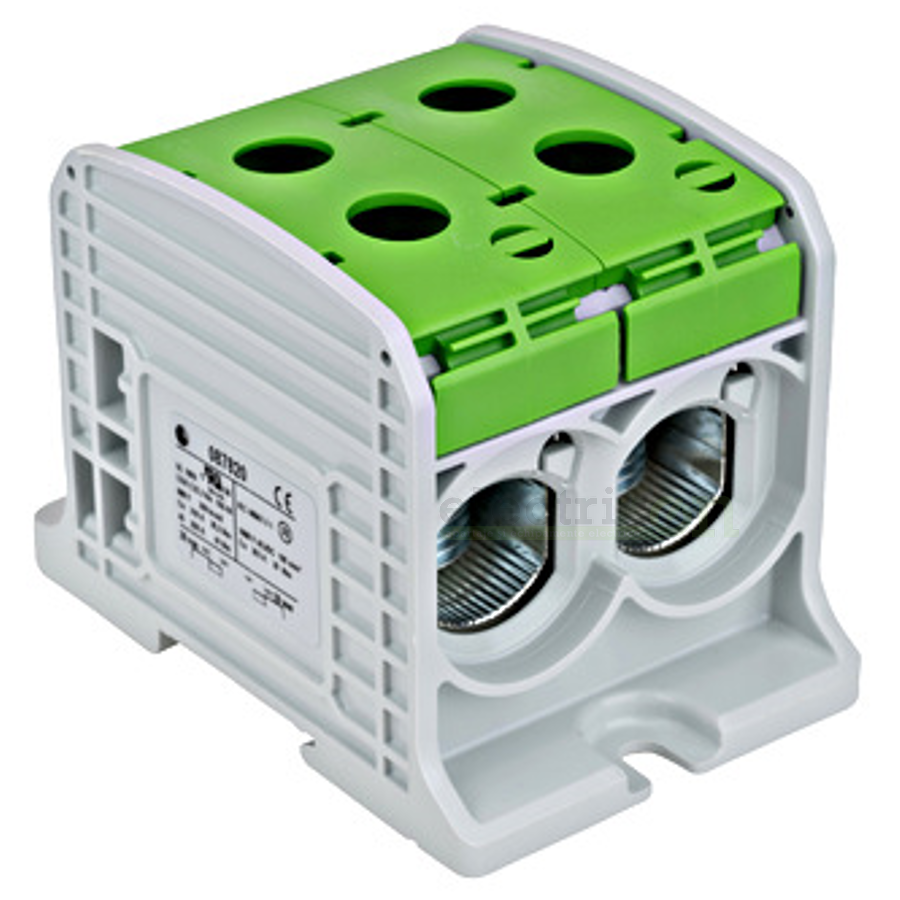Clemă de derivație Clema de derivatie dubla AL-CU, 1P, 185mmp/150mmp, cu pin, verde – montaj rapid și sigur în aplicații electri