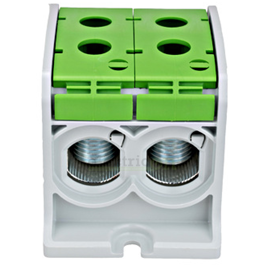 Clemă de derivație Clema de derivatie dubla AL-CU, 1P, 185mmp/150mmp, cu pin, verde – montaj rapid și sigur în aplicații electri