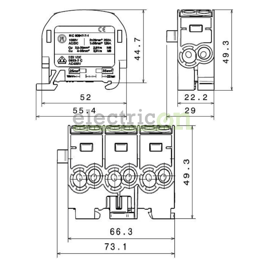 Clemă de derivație 35mm² Clema derivatie, 35mm², Cu-Cu, 1P, gri, Schrack, IK026210 – montaj rapid și sigur în aplicații electric