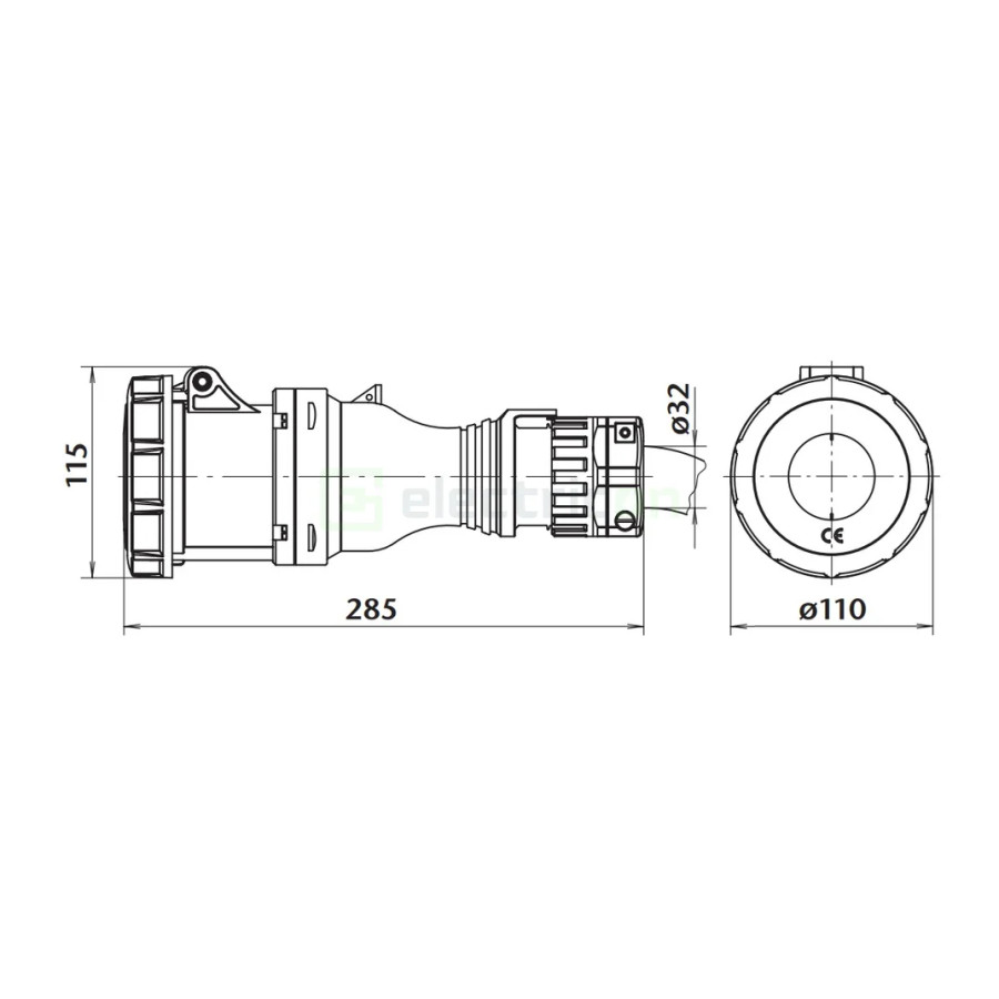 Fișă industrială pe fir, 5P, 63A, 400V, IP67, ISGN 6353, SEZ DK as, 10004887.00