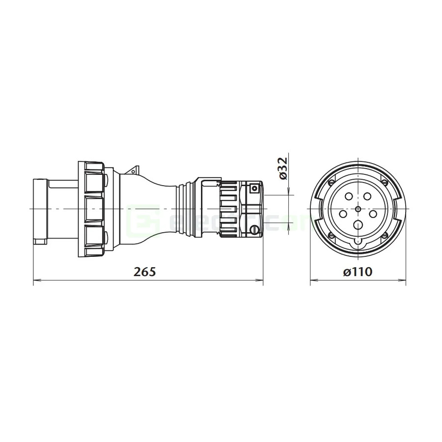 Fișă industrială pe fir, 5P, 63A, 400V, IP67, IVGN 6353, SEZ DK as, 10004884.00