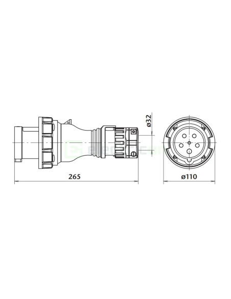 Fișă industrială pe fir, 5P, 63A, 400V, IP67, IVGN 6353, SEZ DK as, 10004884.00