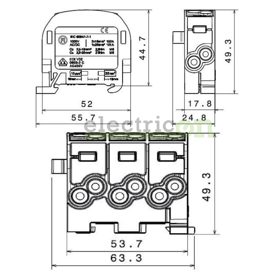 Clemă de derivație 25mm² Clema derivatie, 25mm², Cu-Cu, 1P, gri, Schrack, IK026110 – montaj rapid și sigur în aplicații electric