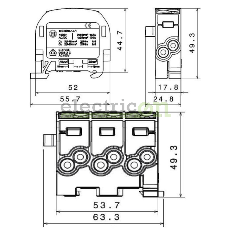 Clemă de derivație 25mm² Clema derivatie, 25mm², Cu-Cu, 1P, albastru, Schrack, IK026120 – montaj rapid și sigur în aplicații ele