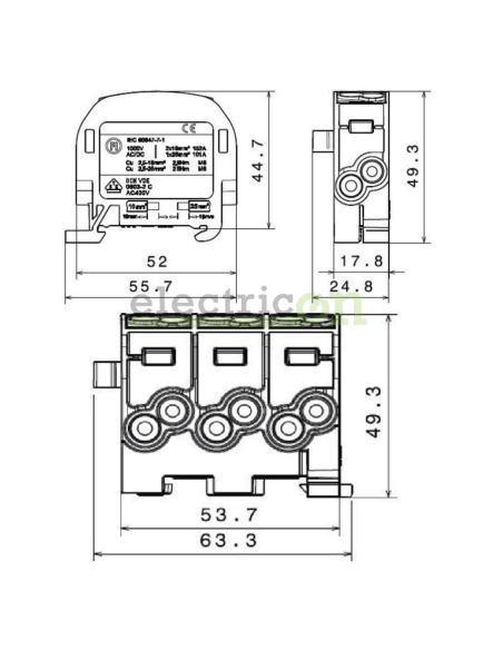 Clemă de derivație 25mm² Clema derivatie, 25mm², Cu-Cu, 1P, albastru, Schrack, IK026120 – montaj rapid și sigur în aplicații ele