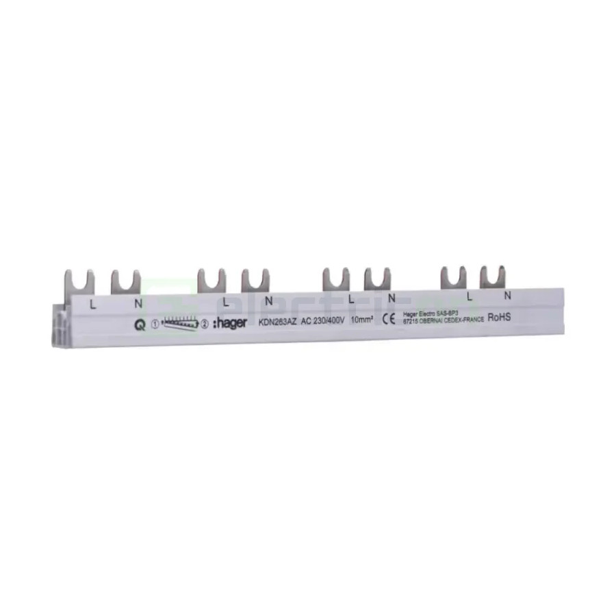 Bareta alimentare (busbar), 2P, tip furca, 12 module, pentru AFDD ARFxxx, Hager