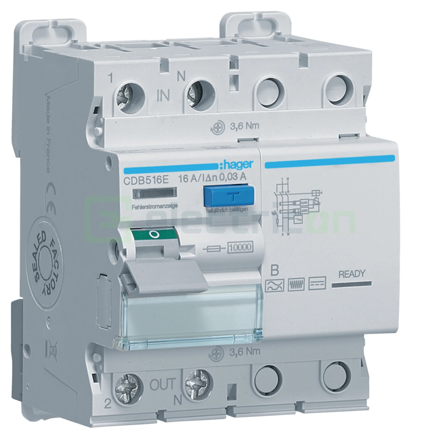 Intreruptor RCCB 16A/30mA Hager - CDB516E
