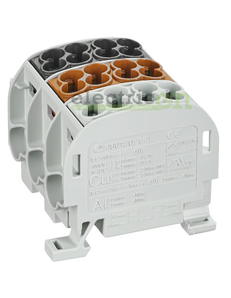 Clemă de derivație 25 mm² Clema de derivatie Cu-Al, 25 mm² 3P, izolata – montaj rapid și sigur în aplicații electrice diverse