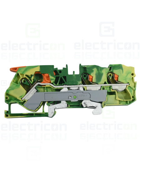 Conector Wago 10 mm² Clema șir, cu pârghie și buton,împământare, 3 conexiuni, 10 mm²,verde-galben, TopJobs Clamp, Wago, 2110-530