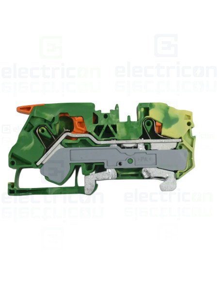 Conector Wago 16 mm² Clema șir, cu pârghie și buton,împământare, 2 conexiuni, 16 mm²,verde-galben, TopJobs Clamp, Wago, 2116-520