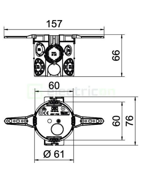 Doza aparataj, sub tencuială, cu eclise de prindere cu cui, UG 66-NL, Ø60 mm, OBO Bettermann, etanșă, 2003716