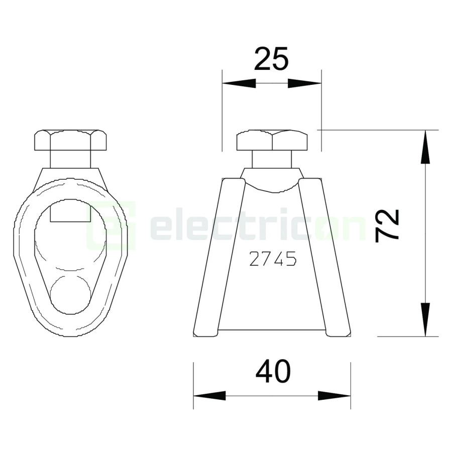 Bride de legatura electrod impamantare si conductori, ø 20 mm/95mm², 2745 20 MS, OBO Betterman, 5001560