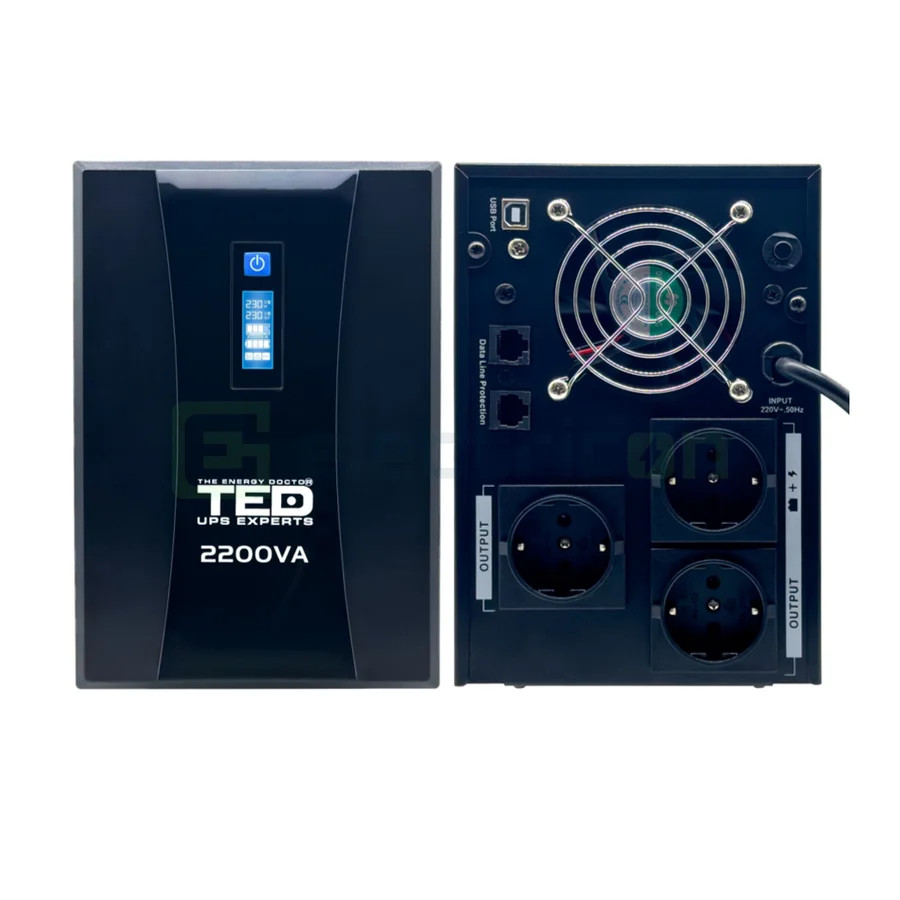 UPS cu 3 prize, cu stabilizator si management, 1250W, LCD, 2200 VA, TED Electric, TED004666