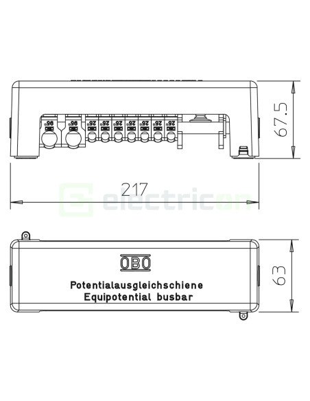 Bara de egalizare potential, VDE, 9 conexiuni, 100A, 1801 VDE, OBO Betteermann, 5015650