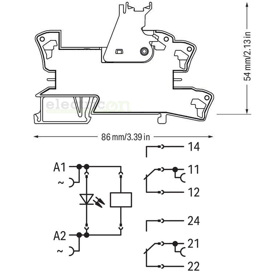 Modul releu Wago, gama 788, bobină de 230V, 2 contacte, DPDT, 8A, indicator roșu, Wago, 788-516