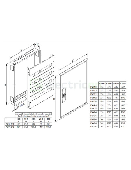 Tablou electric metalic, 72 module, 6x12, incastrat, IP30, Hager, FW612F - Electricon.ro