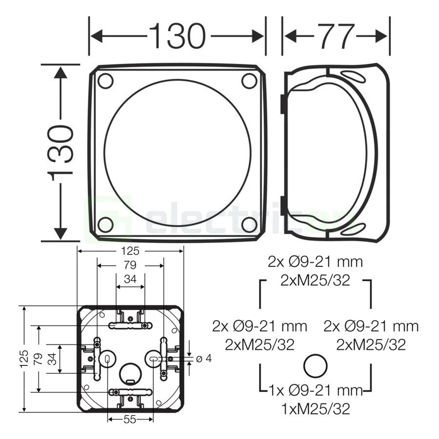 Doză ramificație - Cutie conexiuni - 130x130x77mm montaj aparent IP66 - Hensel DK 0606 GZ