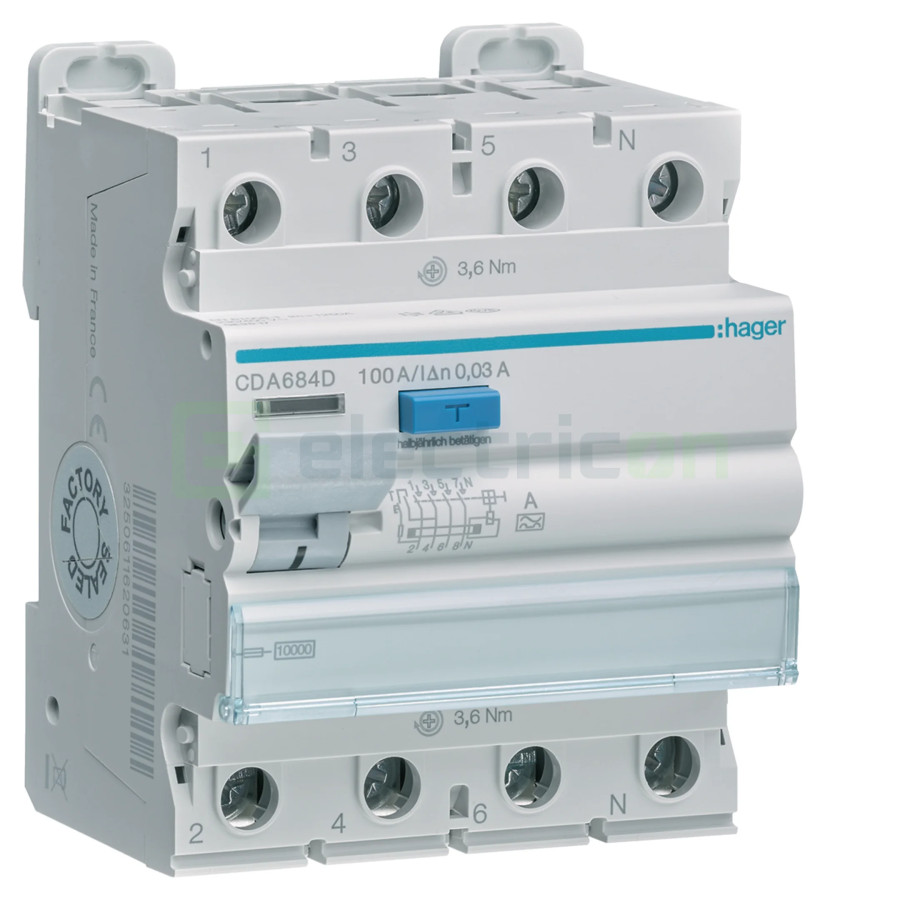 Intreruptor RCCB 100A/30mA Hager - CDA684D