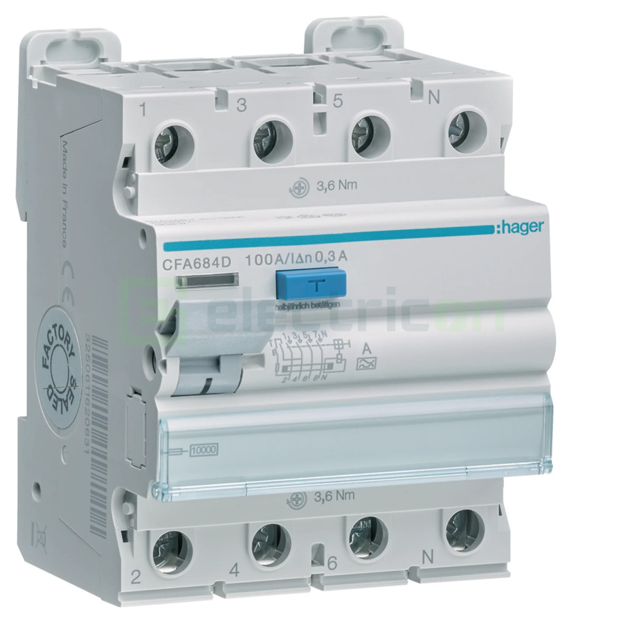 Intreruptor RCCB 100A/300mA Hager - CFA684D